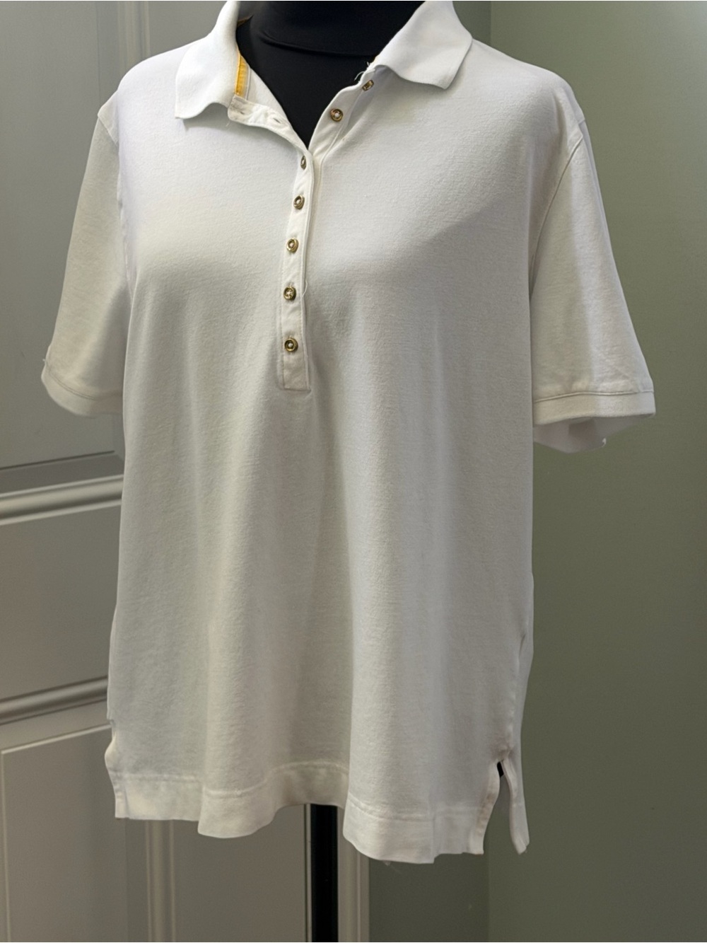 Talbots White‎ Knit Top with Yellow Trim